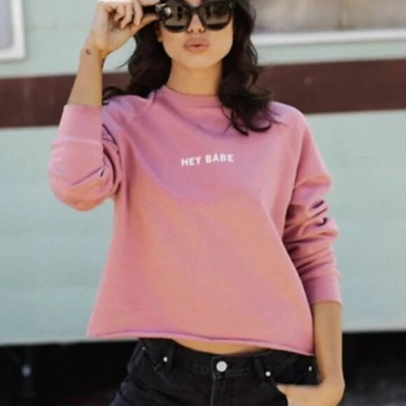 Brunette The Label  Pink Hey Babe Cropped Crewneck Sweatshirt XS/S - Picture 1 of 12